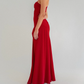 Charming Red Straps Satin Long Party Dress with Split, DP2759