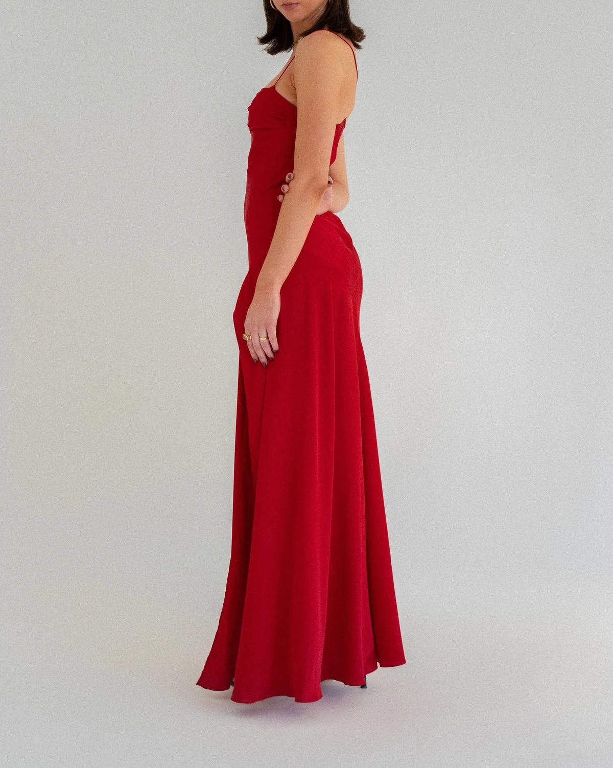 Charming Red Straps Satin Long Party Dress with Split, DP2759
