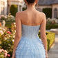 Elegant Light Blue Sequin Strapless Tiered Ruffle Tulle Homecoming Dress DP8688