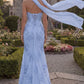 Dreamy Floral Embroidered Strapless Sweetheart Mermaid Evening Gown with Flowing Scarf DP8160