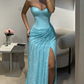 Charming Fuchsia Strapless Sweetheart Sheath Split Long Evening Party Dresses DP5558