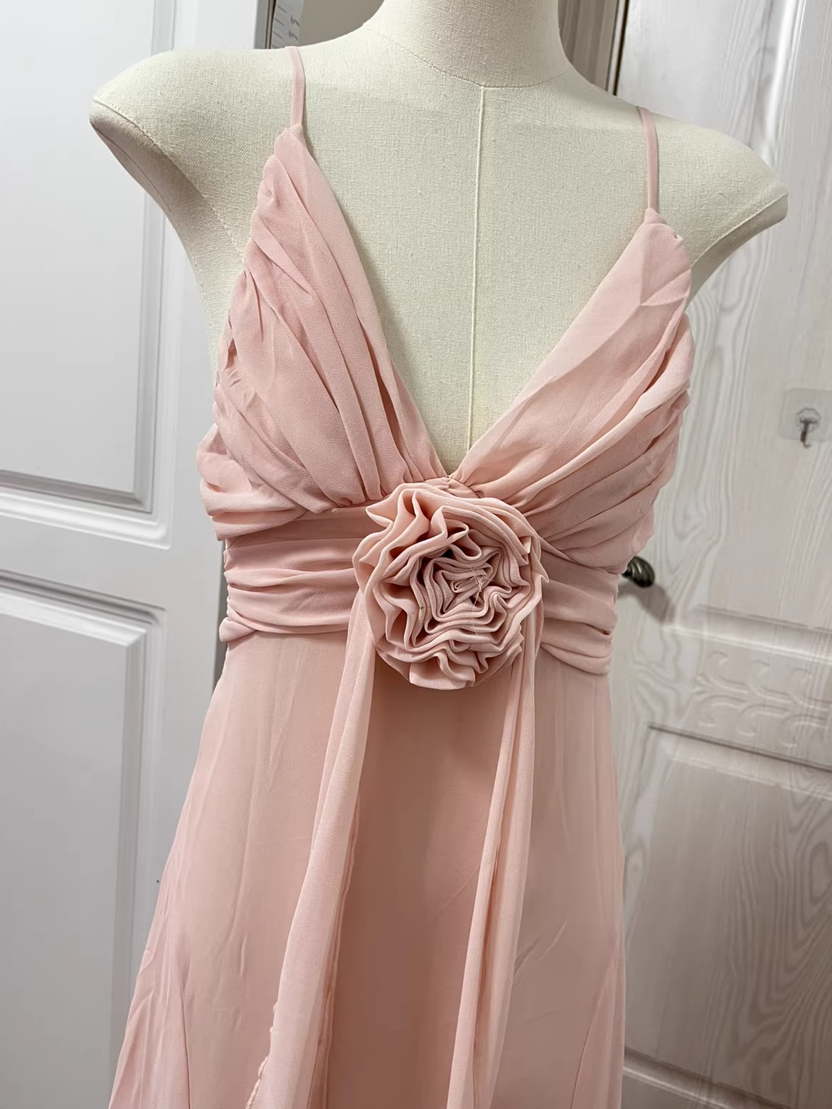 Ethereal Pink Spaghetti Strap Ruffled 3D Floral Prom Dress DP7953