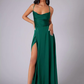 Dreamy Sage Satin Cowl Neck Spaghetti Strap Evening Dress Prom Dress with High Slit DP8139