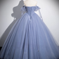Robe de soirée trapèze en tulle bleu poudré vintage, longueur au sol, avec perles, pour les 16 ans, DP6915