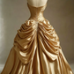 Retro Gold Sweetheart A-Linie Satin Luxuriöse Ballkleider Abend Ballkleider, DP5576