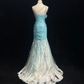 Glamorous Turquoise Strapless Mermaid Evening Gown with 3D Floral Applique Sequin Lace Train Prom Dress DP7288