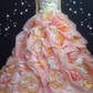 Glamorous Pastel Rainbow 3D Floral Strapless Pink Ruffled Princess Sweet 16 Quinceanera Ball Gown DP7548