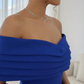 Robe de bal sirène vintage bleu roi à épaules dénudées avec traîne florale 3D DP8409