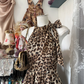 Vintage Leopard Print Halter Dress Design A-Line Homecoming Dress Party Dress DP6209