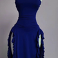 Burgundy Strapless Sheath Midi Length Ruffle Sexy Evening Dress, DP2587
