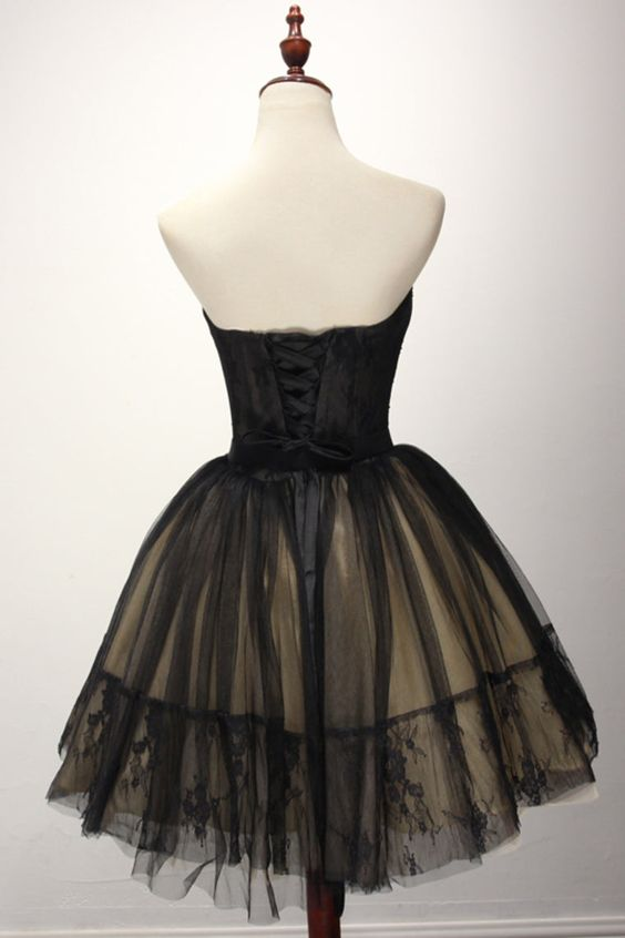 Black Sweetheart Lace Tulle A-Line Homecoming Dress, DP2749