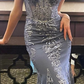 Grey Blue Straps Mermaid Lace Tulle Long Prom Dress Evening Dress, DP2857