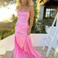 Pink Spaghetti Straps Ruffles Sheath Satin Long Party Dress, DP3816