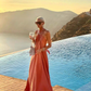 Glamorous Satin Halter-Neck Loose Flowy Evening Gown O-Ring Detail Prom Dress DP8113