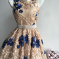 Retro Floral Applique Pearl Belt Design A-line Elegant Homecoming Dress Birthday Dress Party Dress DP6190