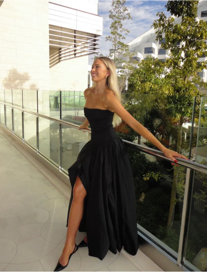 Chic Black Strapless A-Line Elegant Long Prom Dress, DP2147 DSProm Chic Black Strapless A-Line Elegant Long Prom Dress, DP2147 DSProm