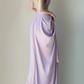 Elegant Lilac Straps A-Line Backless Satin Long Party Dress Evening Dress, DP5393