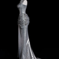 Elegant Silver Strapless Mermaid Long Evening Party Dress Birthday Outfits, DP5353