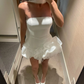 White Strapless Sheath Short Party Dress with Feathers, DP2750