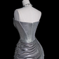 Elegant Silver Strapless Mermaid Long Evening Party Dress Birthday Outfits, DP5353