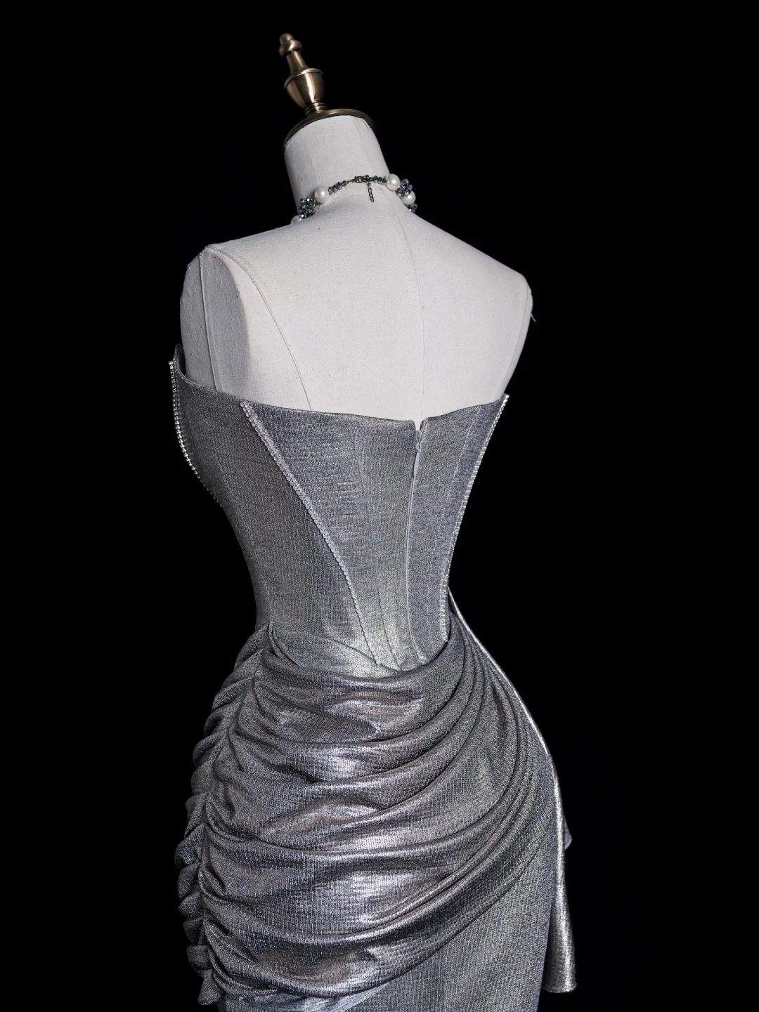 Elegant Silver Strapless Mermaid Long Evening Party Dress Birthday Outfits, DP5353