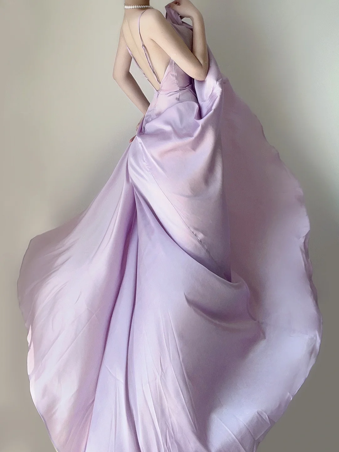 Elegant Lilac Straps A-Line Backless Satin Long Party Dress Evening Dress, DP5393