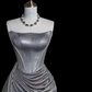 Elegant Silver Strapless Mermaid Long Evening Party Dress Birthday Outfits, DP5353