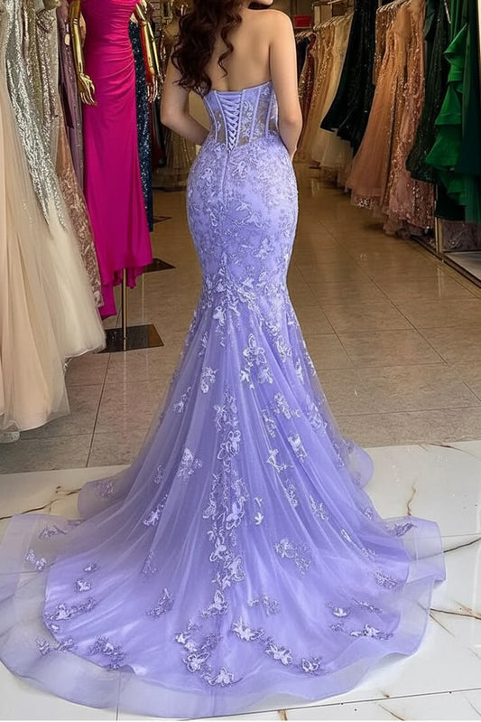 Luxury Lilac Butterfly Embroidered Sweetheart Evening Gown Prom Dress DP8168