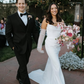 White V Neck Strapless Mermaid Long Prom Dress Wedding Dress, DP2918
