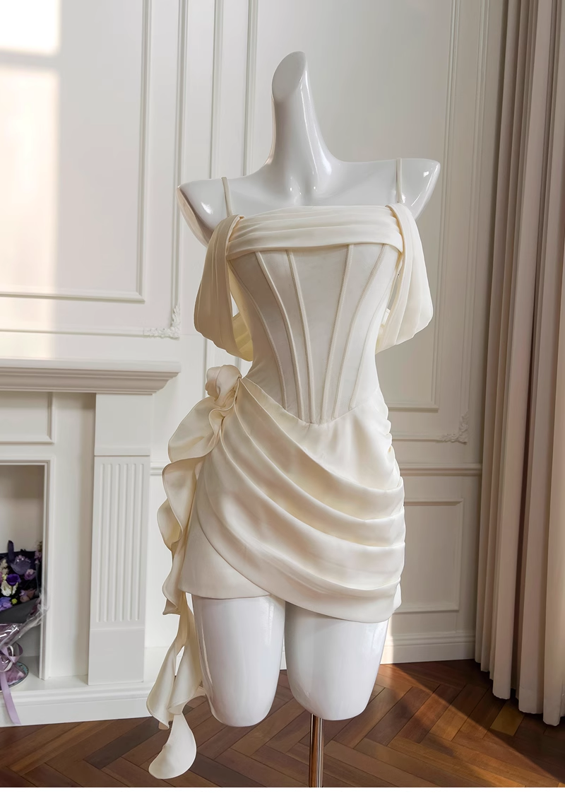 Vintage Beige Spaghetti Strap Design Sheath Party Dresses Homecoming Dresses, DP5803