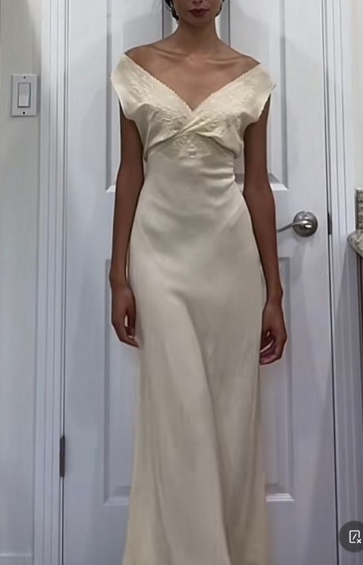 Ivory V Neck Simple Satin Long Prom Dress Wedding Guest Dress, DP2858