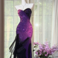 Sparkly Strapless Ombre Purple Beaded Mermaid Evening Dress Ruffled Chiffon Hem Prom Dress DP8303