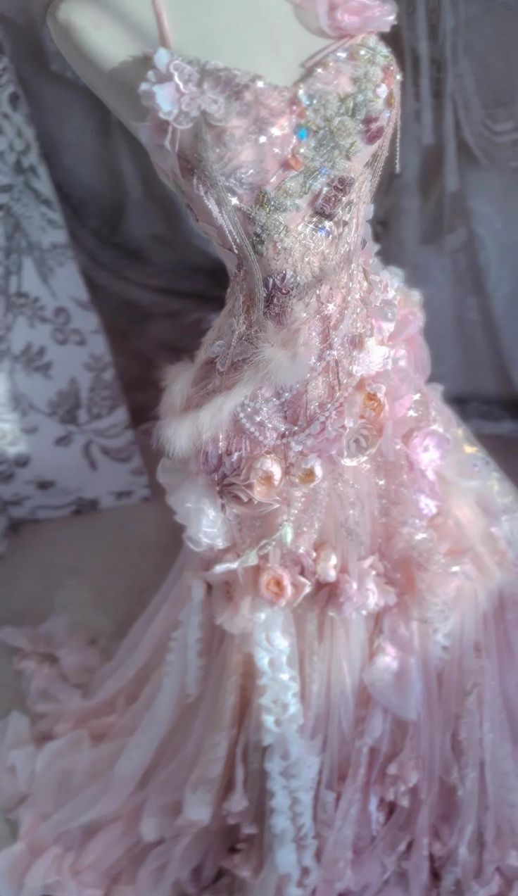 Chic Romantic Pink Floral Mermaid Prom Dress Ruffled Tulle 3D Flower Evening Gown DP7166