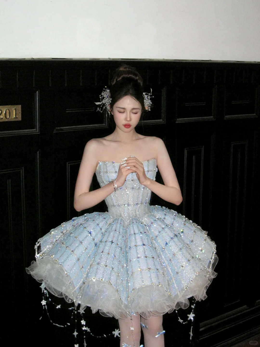 Gorgeous Shiny Light Blue Sequined A-Line Strapless Design Tiered Party Dress Homecoming Dress DP6245