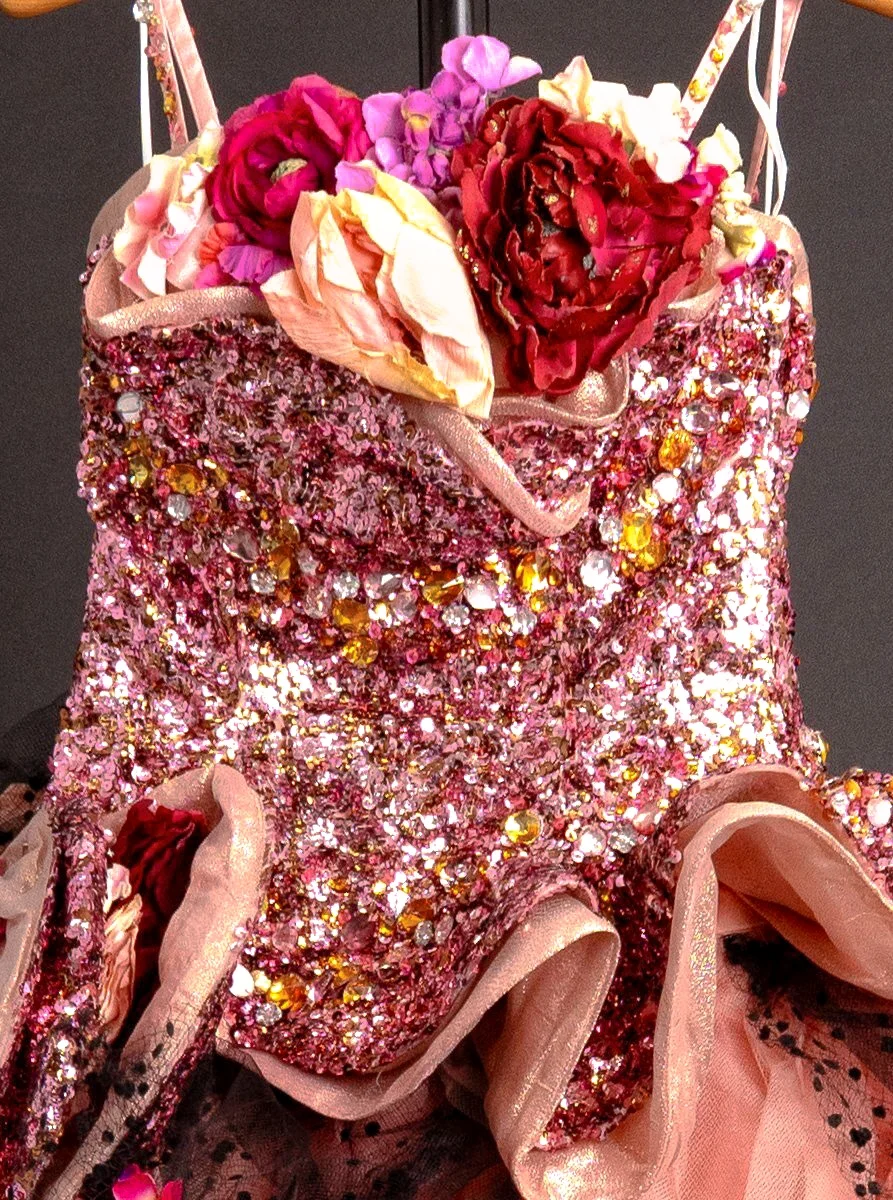 Glamorous Sequin 3D Floral Ruffled Tulle Strapless Prom Dress DP7555