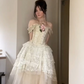 Ivory Off Shoulder A-Line Tulle Lace Birthday Dress Ball Gown, DP3786