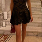 Sexy Black Strappy Lace Short Evening Dress Birthday Outfits, DP3208