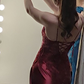 Sexy Red Spaghetti Straps Appliques Long Party Dress with Slit, DP3627