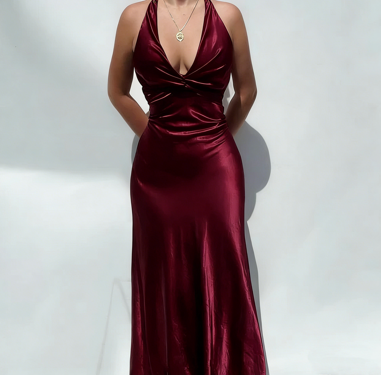 Glamorous Satin Halter-Neck Evening Gown Vintage Sheath Prom Dress DP2276