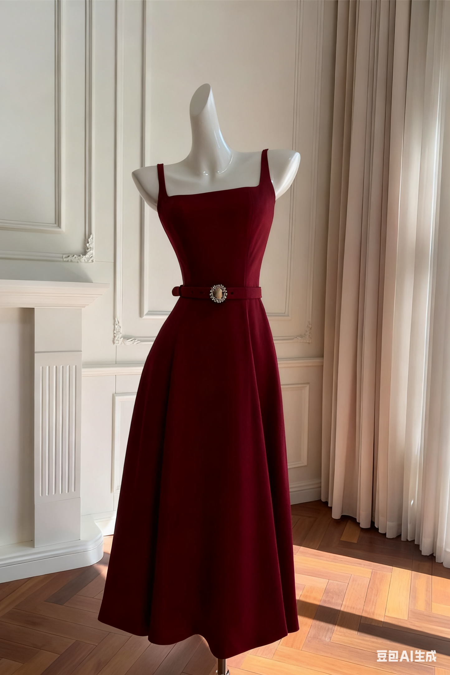 Vintage A-Line Prom Dress Sash Evening Gown Simple Party Dress Tea Length Formal Dress DP6960