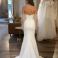 Vintage White V-Neck Strapless Mermaid Satin Long Prom Dress Wedding Dress DP2918