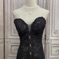 Vintage Black Strapless Mermaid Lace Evening Gown Sheer Floral Embroidery Formal Prom Dress DP7593