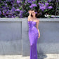 Purple Spaghetti Straps Sequins Mermaid Long Party Dress, DP4345