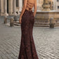 Elegant Spaghetti Strap Mermaid Floral Appliqué Prom Gown DP8178