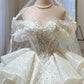 Vintage Off-the-Shoulder Sparkly Glitter Ruffle Tiered Long Train A-Line Wedding Dress DP8611