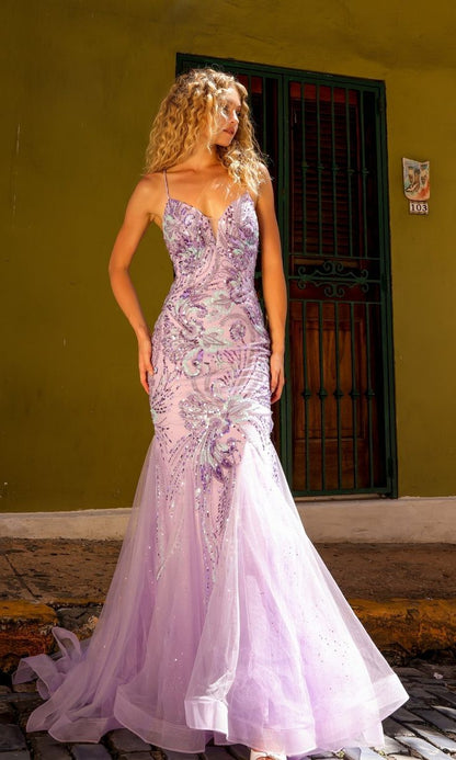 Enchanting Lavender Beaded Mermaid Evening Gown with Floral Embroidery DP8024