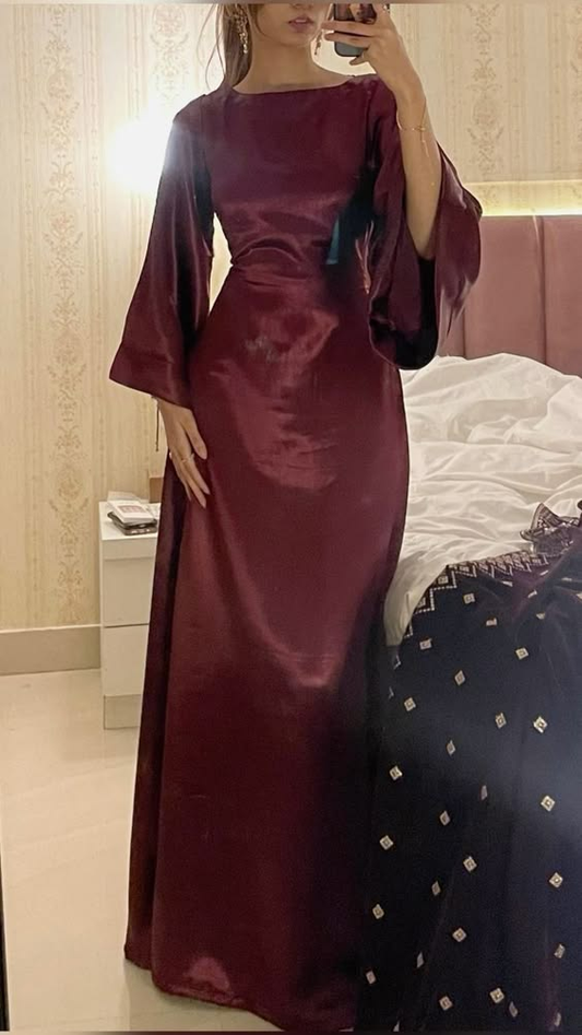 Elegant Burgundy Long Sleeves Chiffon Long Party Dress, DP3626