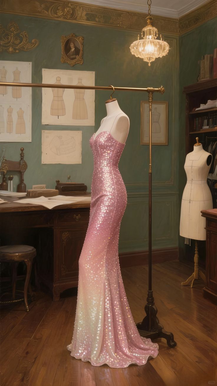 Enchanted Pink Ombre Sequin Mermaid Sweetheart Strapless Evening Gown DP7924