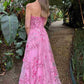 Elegant Pink 3D Floral Lace Strapless Ball Gown Sweetheart A-Line Prom Dress Evening Gown DP8188