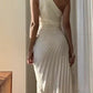 Elegant Cream One-Shoulder Pleated Asymmetric Hem Prom Dress DP8488